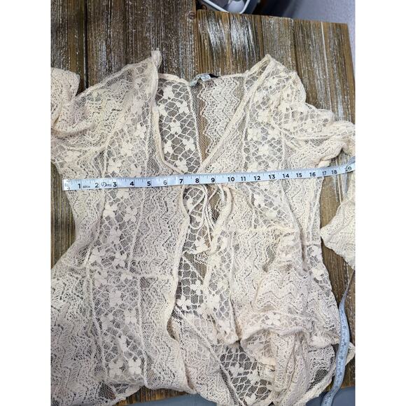 Haute Monde Boho Lace Cardigan Cream Sheer Floral Tie Front Handkerchief Hem S - Picture 7 of 8